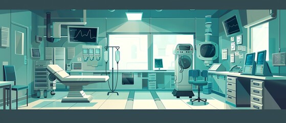 Futuristic room, with hightech medical equipment, flat design illustration