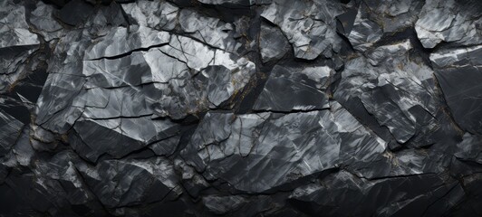 Antimony Detailed Texture. This detailed texture image of antimony showcases its unique crystal structure with shades of grey and black. Horizontal banner, texture.