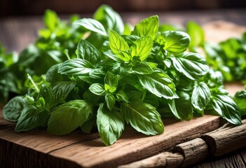 vibrant close fresh green herbs displayed textured natural backdrop showcasing their rich colors details, basil, parsley, cilantro, chives, mint, dill