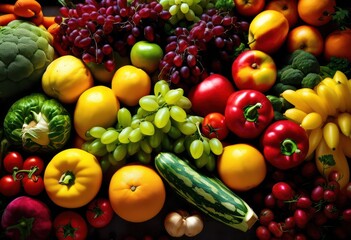 vibrant ingredient showcase featuring striking textures rich colors fresh produce displayed artistic arrangement, ingredients, visuals, vegetables, fruits