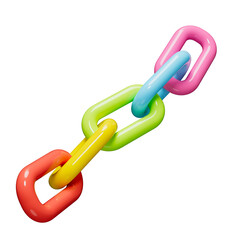 Plastic chain made of multi-colored links isolated on a transparent background. 3D render.