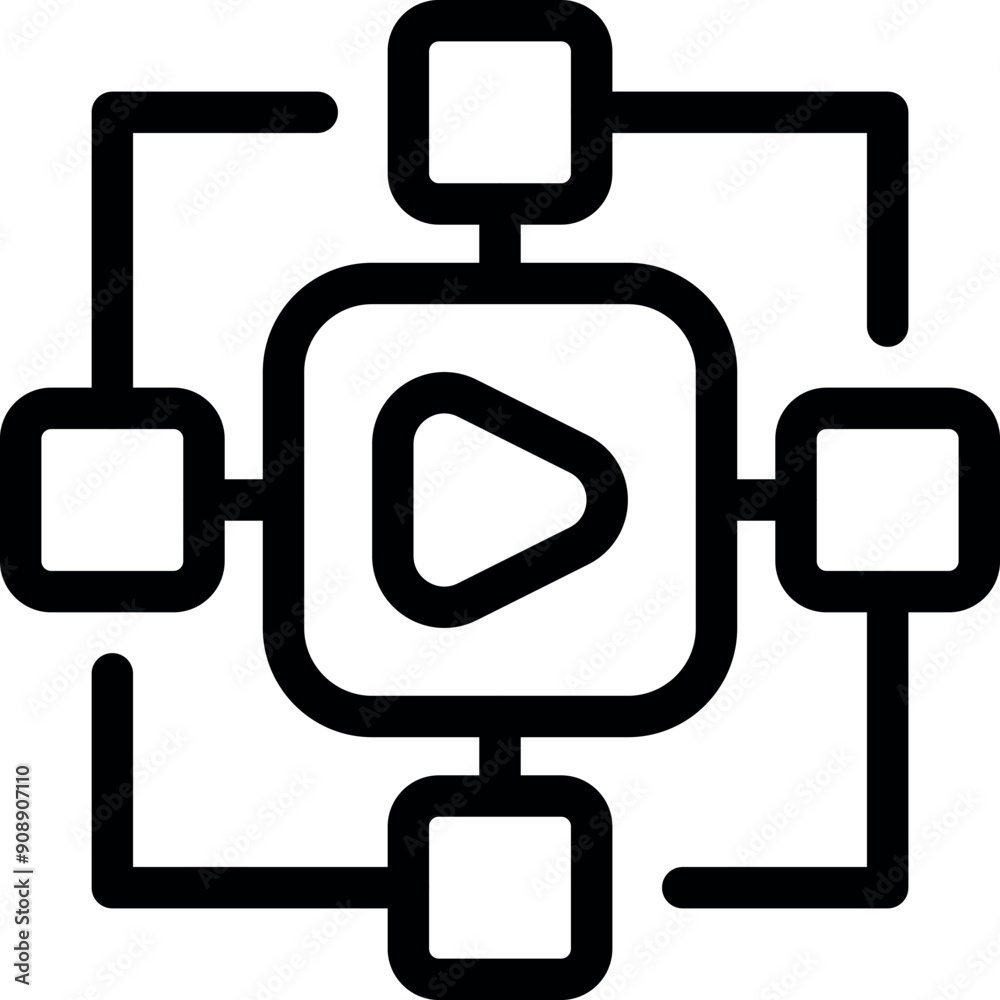 Poster simple icon of a digital content management system connecting files of a multimedia project