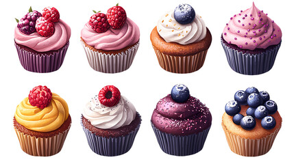 sets of various colorful muffin, isolated at transparent background
