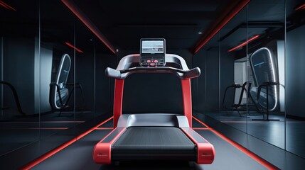 High-tech treadmill with a digital display in a modern gym