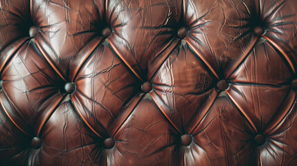 Fototapeta premium Rich, tufted brown leather upholstery depicted in a detailed close-up, highlighting its elegant and textured pattern.