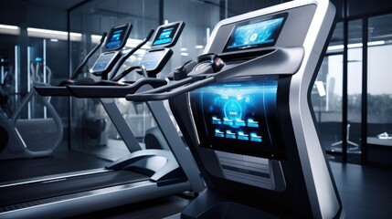 Obraz premium High-tech treadmill with a digital display in a modern gym