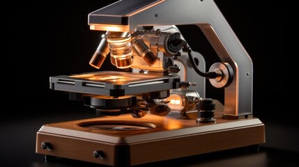 Fototapeta premium Lab microscope with a high-tech, illuminated slide