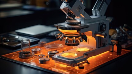 Lab microscope with a high-tech, illuminated slide