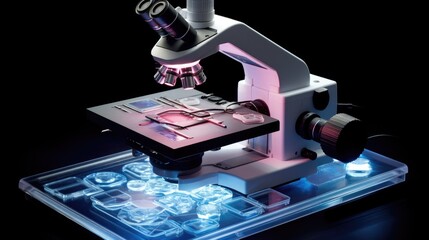 Lab microscope with a high-tech, illuminated slide