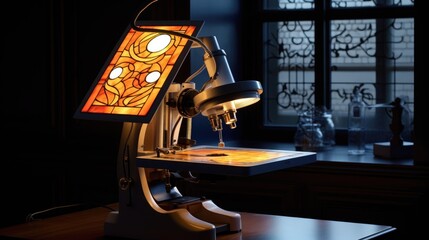 Lab microscope with a high-tech, illuminated slide