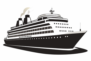 Big cruise ship clip art. Flat monochrome color  vector illustration,  black vector illustration