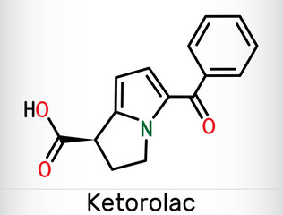 Fototapeta premium Ketorolac molecule. It is nonsteroidal anti-inflammatory drug NSAID. Skeletal chemical formula