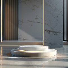 interior of a modern house with close up product display podium