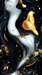 Seamless Liquid texture with gold touches, abstract design, phone wallpaper 9:16