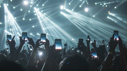 A lively concert with exuberant attendees raising their phones to capture the spectacle of dazzling...