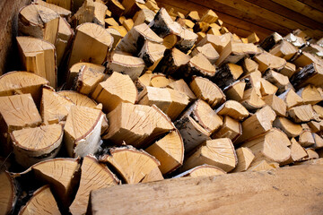 Neatly stacked firewood for a bathhouse or stove