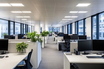 Bright Open Plan Office With Soft Focus and Abundant Natural Light During Daytime Hours