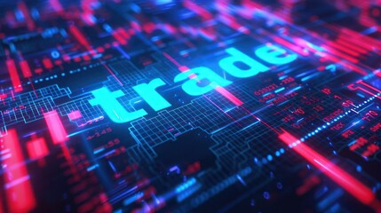 Digital Trading Concept with Glowing Graphs and Typography with the word "trade". 