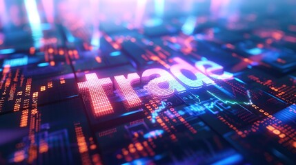 Digital Trading Concept with Glowing Graphs and Typography with the word "trade". 