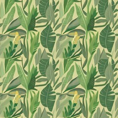Simple Texture of Random Green Leaves All Over on an Abstract Background, No Shadow, Perfect for Nature-Inspired Designs, Vector Illustration