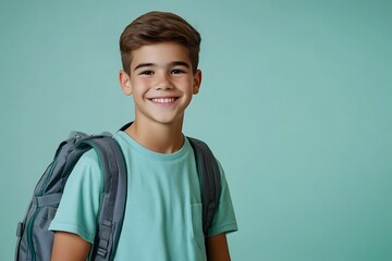 Smiling Student With Backpack Ready For School Against solid Background