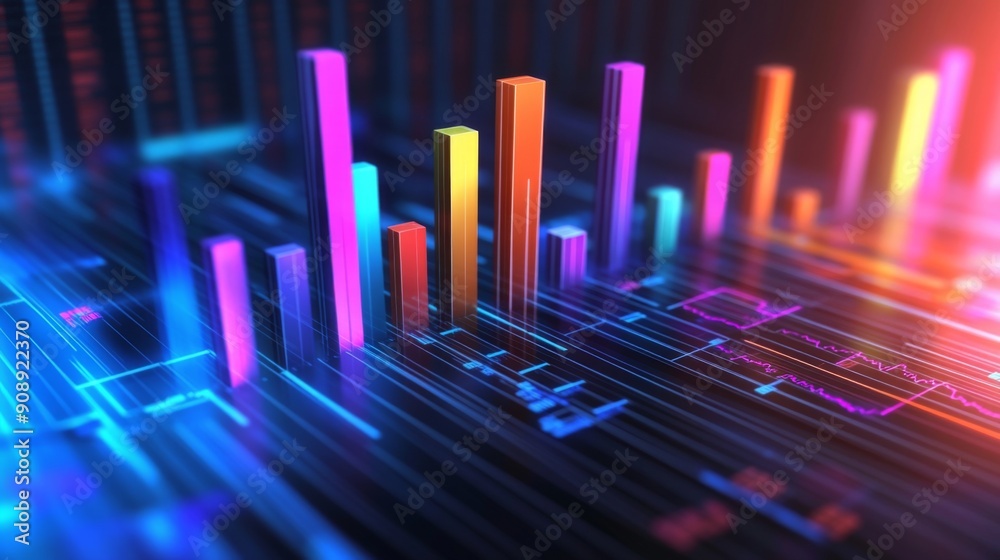Aufkleber abstract 3d financial graph with dynamic bars and lines, showcasing financial trends