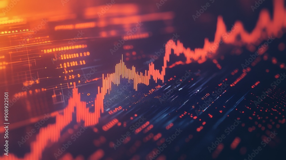 Aufkleber Abstract 3D financial graph with dynamic lines and bars representing market data.