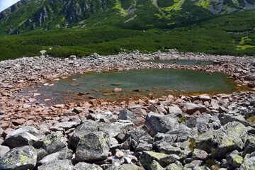 Czerwony Staw w Dolinie Pańszczycy w Tatrach, Tatrzański Park Narodowy, TPN, Polska, Europa, panorama, g&oacute;ra, krajobraz, woda, lato, 