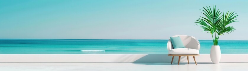 Beach house interior, coastal decor, airy feel, flat design illustration
