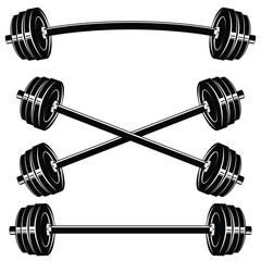 Set of curved barbell or dumbbells bar vector illustration. Dumbbell for gym icon. Gym equipment. 