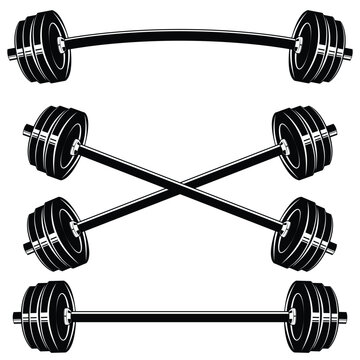 Set of curved barbell or dumbbells bar vector illustration. Dumbbell for gym icon. Gym equipment. 