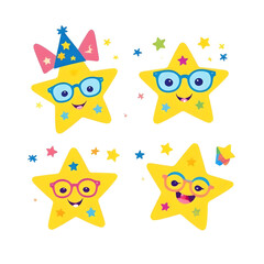 Cute yellow star characters with big eyes and colorful expressions 20