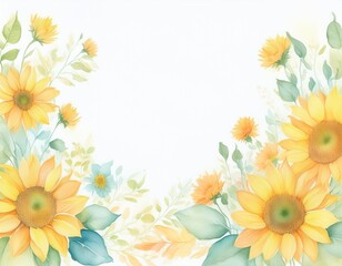 Obraz premium 水彩ひまわりのフレーム