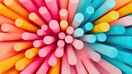 A vibrant array of colorful rods arranged in a circular pattern, showcasing bright hues of pink, blue, and orange.