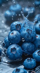 blueberries in water splashing