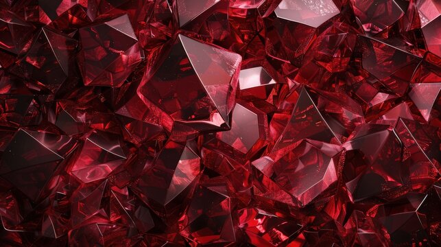 Shiny garnet crystals showcase deep red hues, creating a stunning display of sparkling reflections and textures in a captivating arrangement