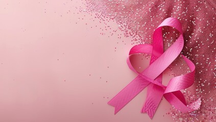 Pink Ribbon on Pink Background with Glitter