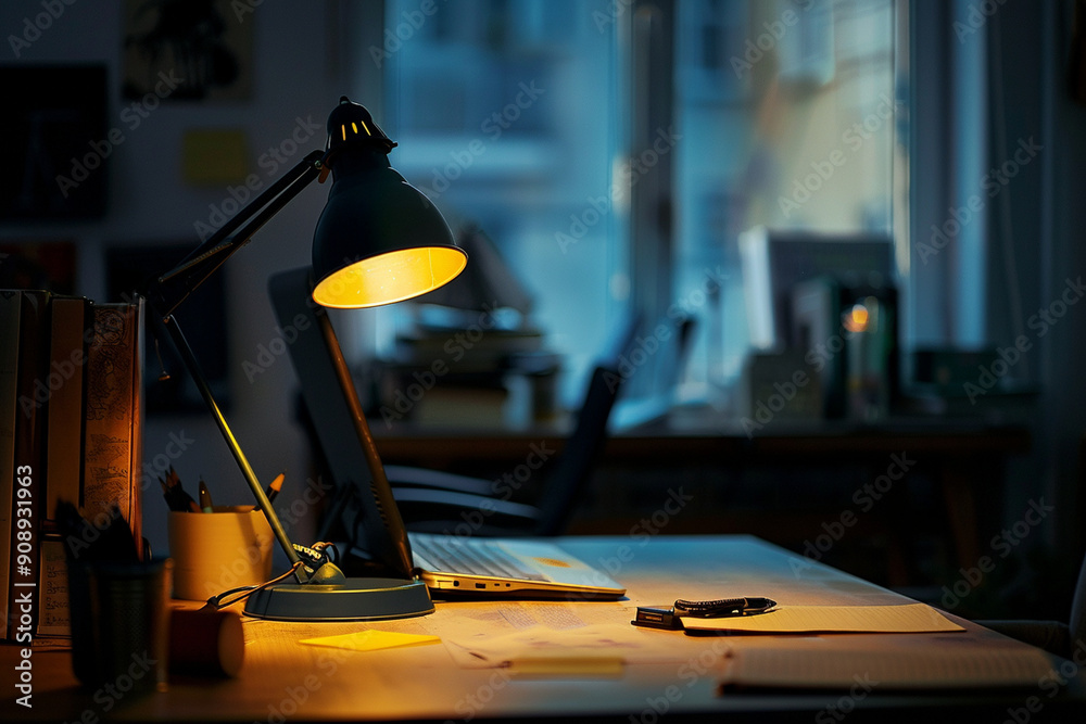 Wall mural Lamp illuminates office desk