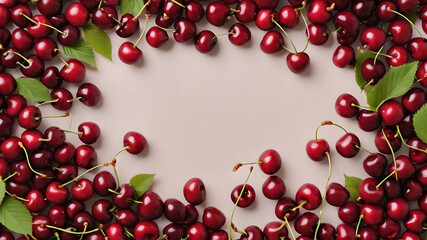 Frame made of cherries, space for text. Generative AI