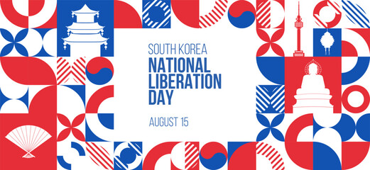 National Liberation Day South Korea Banner. August 15 South Korean independence day greeting card design. Modern pattern, poster template. Vector Illustration.