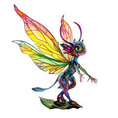 Fototapeta premium A vibrant fairy with colorful wings, blending fantasy and nature, perfect for illustrations and whimsical designs.