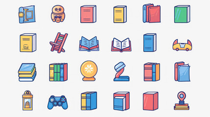 A minimalist vector icon set random journal books isolated white background