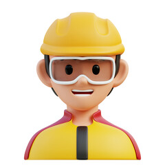 A 3D character of a cheerful male cyclist wearing a helmet