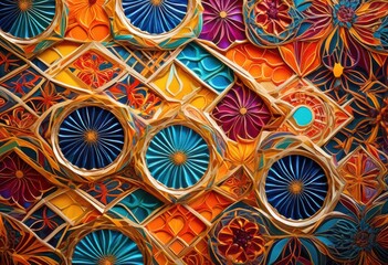Obraz premium colorful vibrant elements arranged imaginative creative layout unique patterns designs, arrangement, shape, hue, texture, visual, art, composition, style