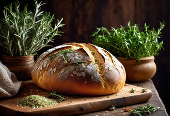 artisan handcrafted bread infused fresh herbs spices flavorful culinary experience, loaf, ingredients, texture, crust, aroma, oven, recipe, yeast, dough