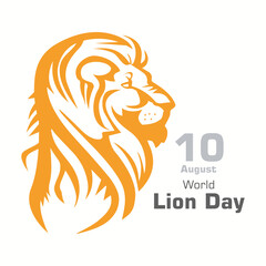 World Lion Day vector, illustration. Celebrated on 10 August. Lion face illustration.