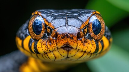 Obraz premium A vibrant snake displays its striking colors while resting among foliage