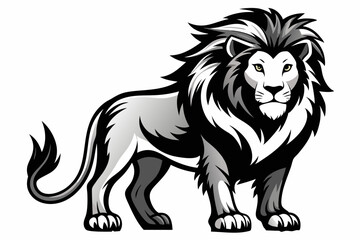 lion with solid black and white color illustration