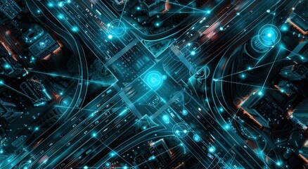 Aerial View of a City with a Futuristic Interface