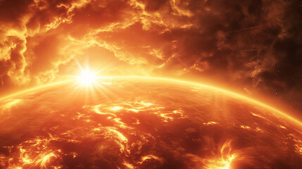 Sun closeup with sparkle fire in space